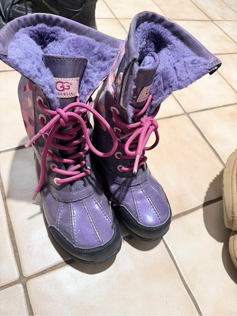 UGG Kids Purple and Pink Lace-Up Snow Boots